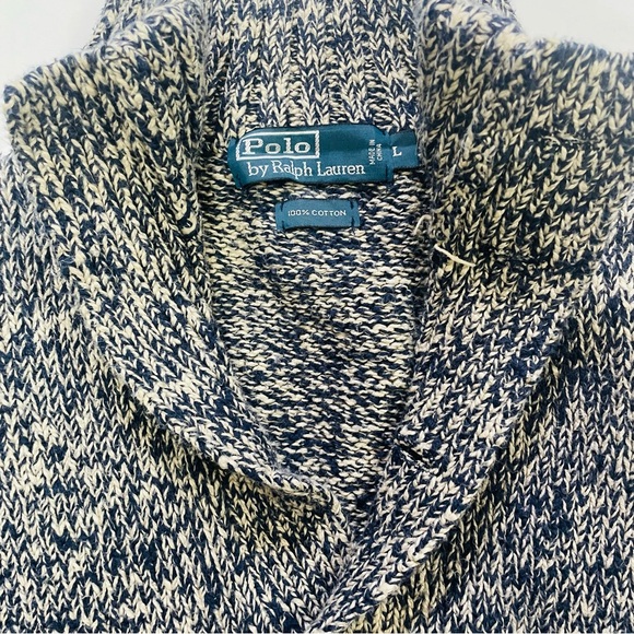 90s Vintage Polo Ralph Lauren 100% Cotton Knitting Jacket Sweater Men’s L Large - Picture 2 of 3